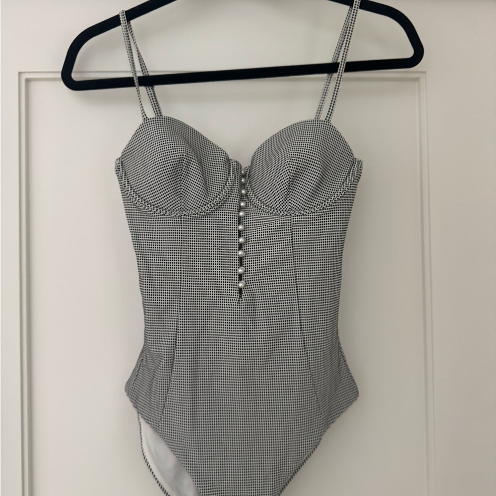 Onia Black and White Bustier-Style One-Piece